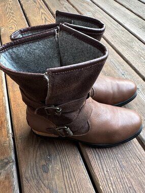 SOREL MAJOR MOTO Biker Tobacco Brown Leather Suede NL2433-242 BOHO Boots Sz 7.5